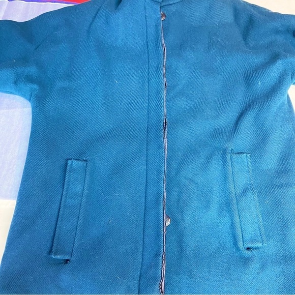 Handmade blue button up lined fall winter coat 22” pit to pit - Picture 9 of 15